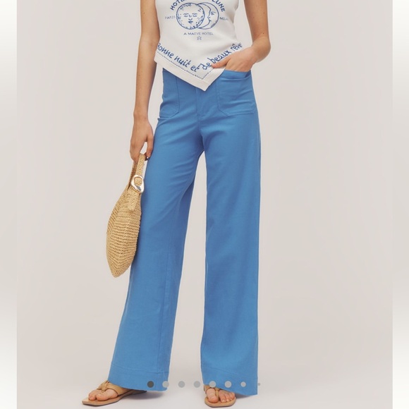 Anthropologie COLETTE Full-Length Linen Pants Maeve NEW 28 Blue - Picture 6 of 16